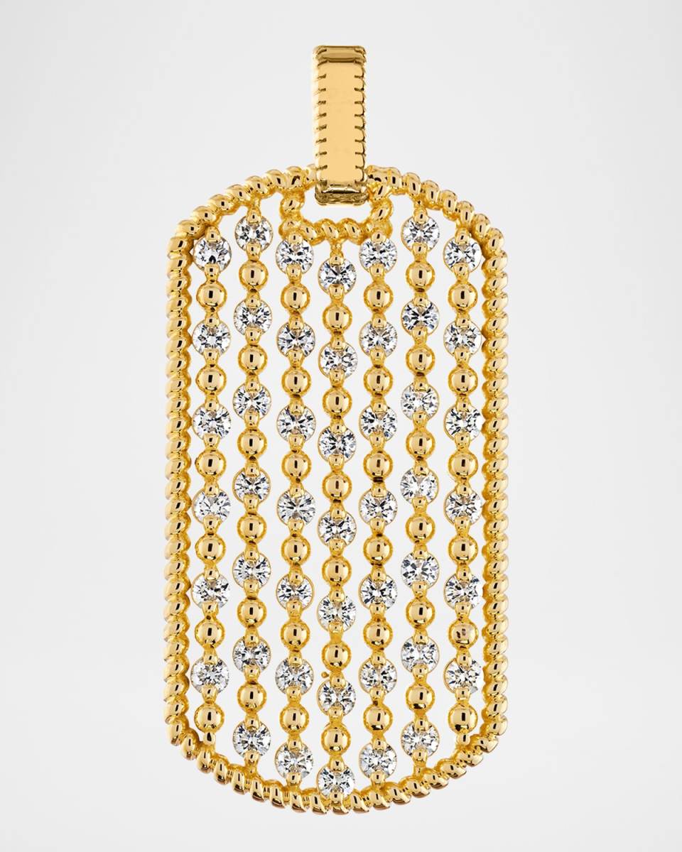 18K Yellow Gold Braided Edge Diamond Ball Dog Tag Pendant, 1.50tcw